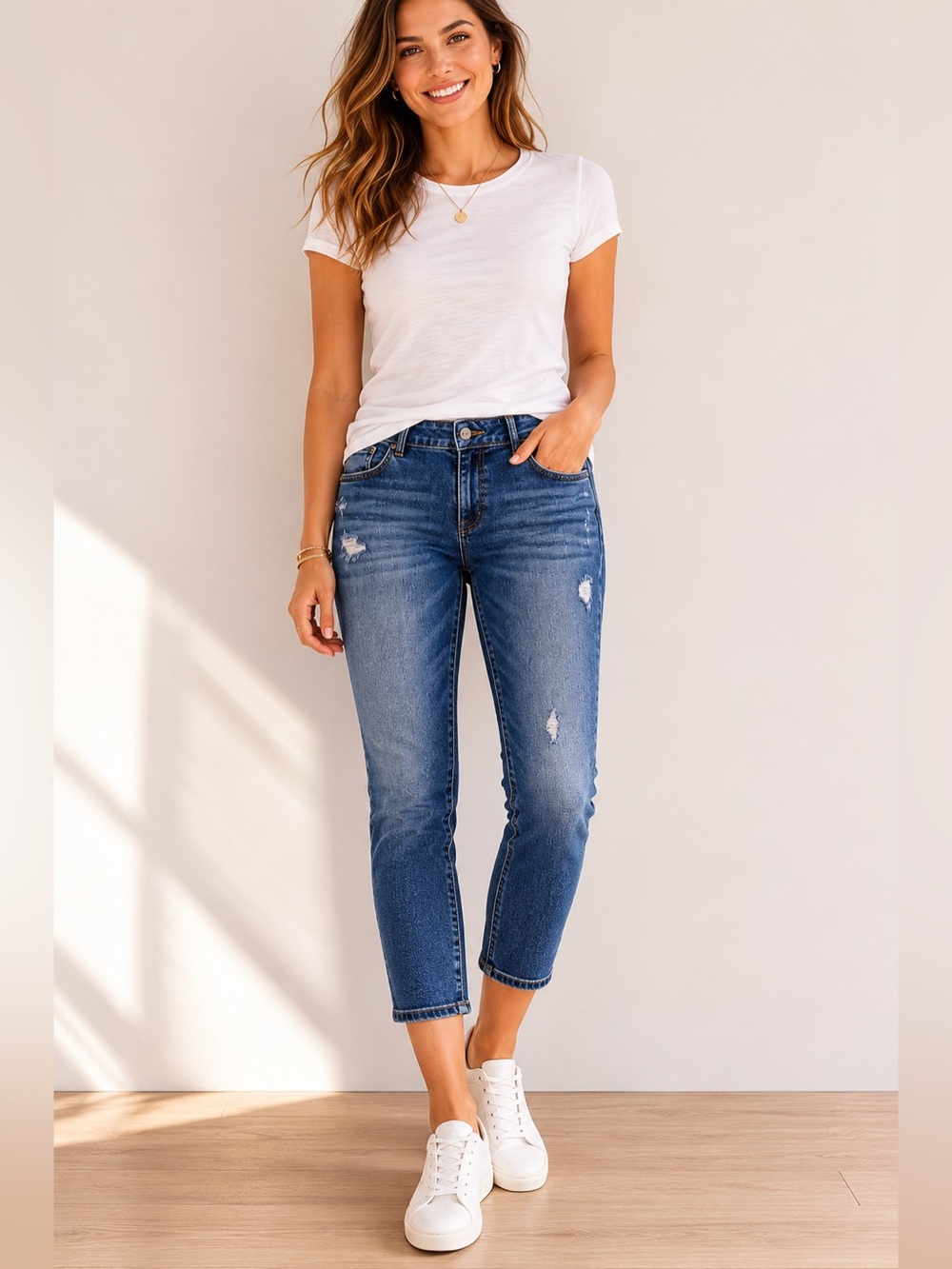 DL1961 Davis Girlfriend Crop Jeans Plymouth Distressed Mid Rise Stretch Size 27
